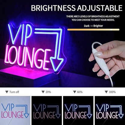 VIP Lounge Neon Sign for Wall Decor Dimmable VIP Led Light Signs Pink Blue Letters Neon Light for Bar Hotel Cafe VIP Room Airports Beauty Room Decoration