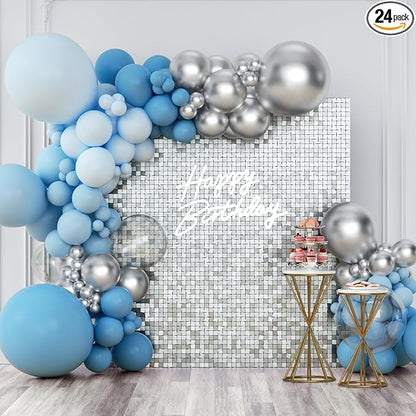 Shimmer Wall Backdrop Silver Square Sequin Wall Panel Backdrop Decor for Wedding, Anniversary, Birthday, Party, 24 Panels