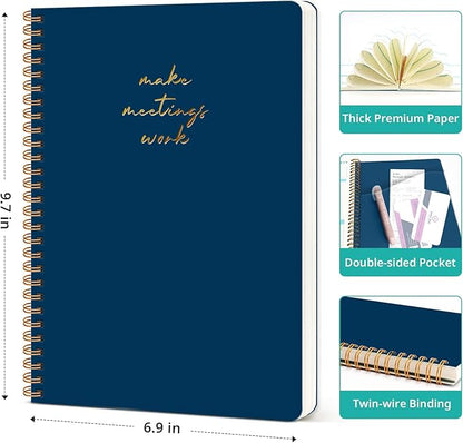 Taja Meeting Notebook for Work Organization - Work notebook with action items, Meeting Minutes Planner Notebook, Perfect Office Supplies for Men & Women - Navy Blue