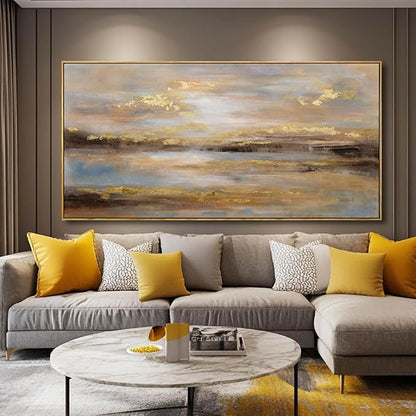 Large Framed Artwork for Living Room Abstract Bedroom Wall Art Gold Abstract Wall Decor Office Home Decor 29"x 58" Canvas Painting Wall Hanging