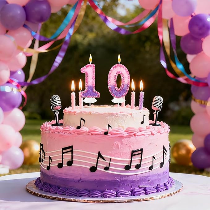 Birthday Number Candles for Cake, Pink Purple Glitter Number Candles for Cake Toppers, Ideal Birthday Parties Cake Decor, Wedding Anniversary and Other Celebrations (0 Candle)