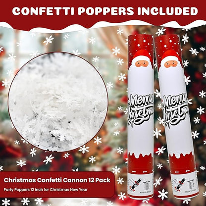 Party Poppers Snowflakes Confetti Cannon 12 Pack Christmas Confetti Popper 12 Inch Confetti Shooters Christmas Snowflakes Confetti Party Cannons Bulk for Decoration New Year Festival Holiday