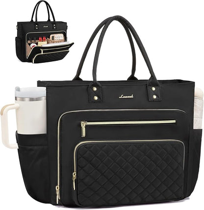 LOVEVOOK Laptop Tote Bag for Women, Work Bags Computer Laptop Bag, Teacher Tote Bag, Professional Briefcase Business Large Purses Handbag, Black, 17 Inch