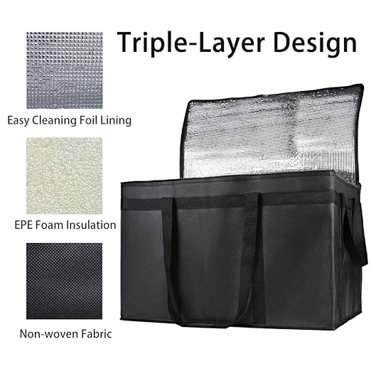 2PK Insulated Food Delivery Bag with Reinforced Hard Bottom - XXXL Thermal Catering Tote for Hot Pizza, Cold Drinks & Meal Boxes - Ideal for Delivery Staff, Restaurants, and Outdoor Events