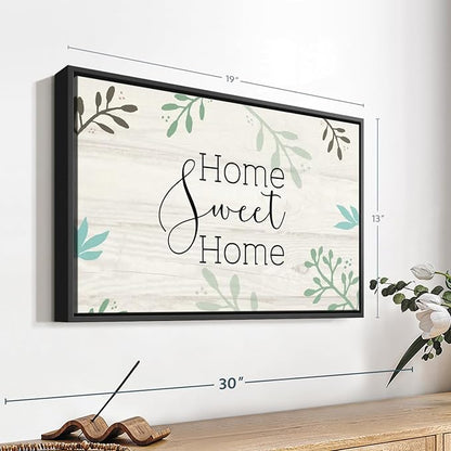Elephant Stock Home Sweet Home Foliage Wall Art - Horizontal Floating Framed Canvas - 1-Piece Living Room Wall Decor - Leaf Digital Art Canvas Print - Beige and Black Decor for Wall by Susan Jill - 19" X 13"