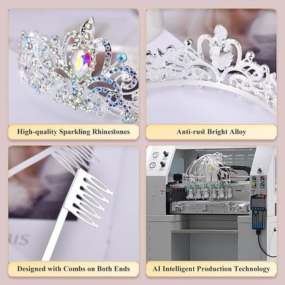 Sparkling Crystal Princess Tiaras for Women Girl Crown Queen Headband Fashion Headpiece for Wedding Birthday Bride Bridal Prom Party Hair Accessories Valentines Mothers Day Gifts
