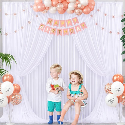 10x10 White Backdrop Curtain for Parties Wedding Wrinkle Free White Photo Curtains Backdrop Drapes Fabric Decoration for Baby Shower 5ft x 10ft,2 Panels
