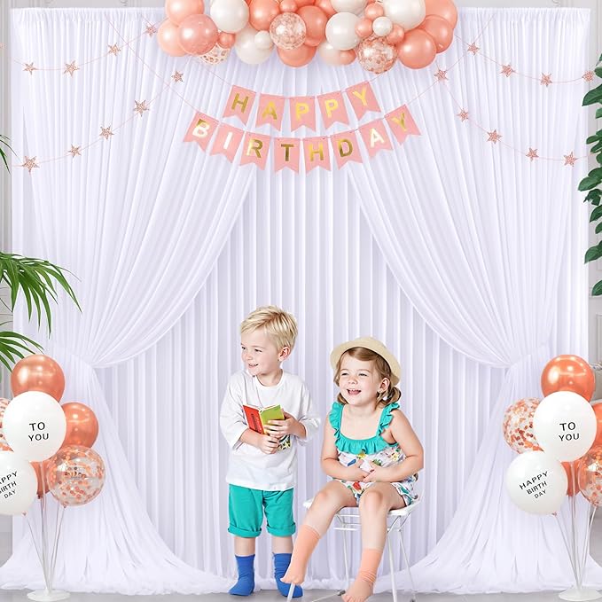 White Backdrop Curtain for Parties Wedding Wrinkle Free White Photo Curtains Backdrop Drapes Fabric Decoration for Baby Shower 5ft x 7ft,2 Panels