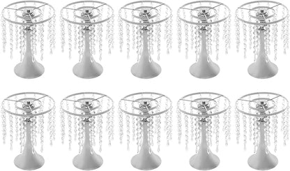 Wedding Centerpieces Sliver Vases,10PCS Metal Flower Candle Holder with Sparkling Crystal Beads,Crystal Flower Vase Metal Flowers Stand for Party Tables Decorations