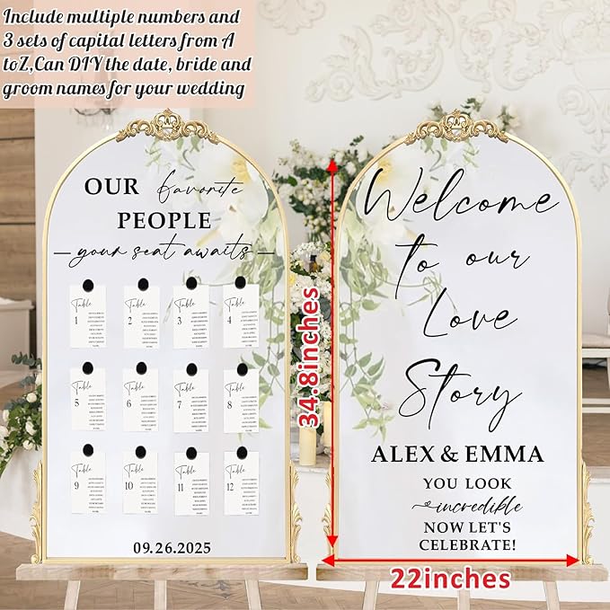 Custom Wedding Mirror Vinyl Decals Personalized Wedding Welcome Signs DIY Bride and Groom Names Stickers Welcome to Our Love Story Sign for Reception Display Party Entry Weddings Letters Decoration
