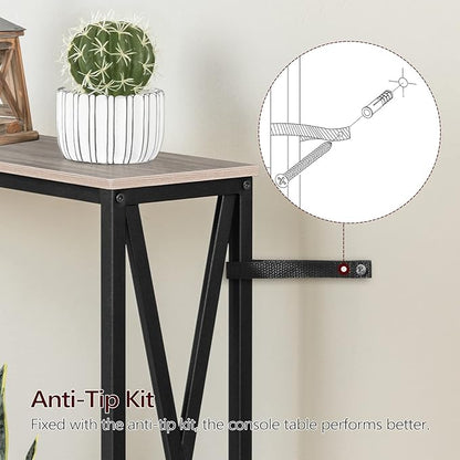 Sofa Table, Industrial Console Table, 3-Tier Narrow Side Table with Open Shelves, Foyer Table for Entryway, Hallway, Kitchen, Living Room and Bedroom, Easy Assembly, Greige CTHG8001Z1