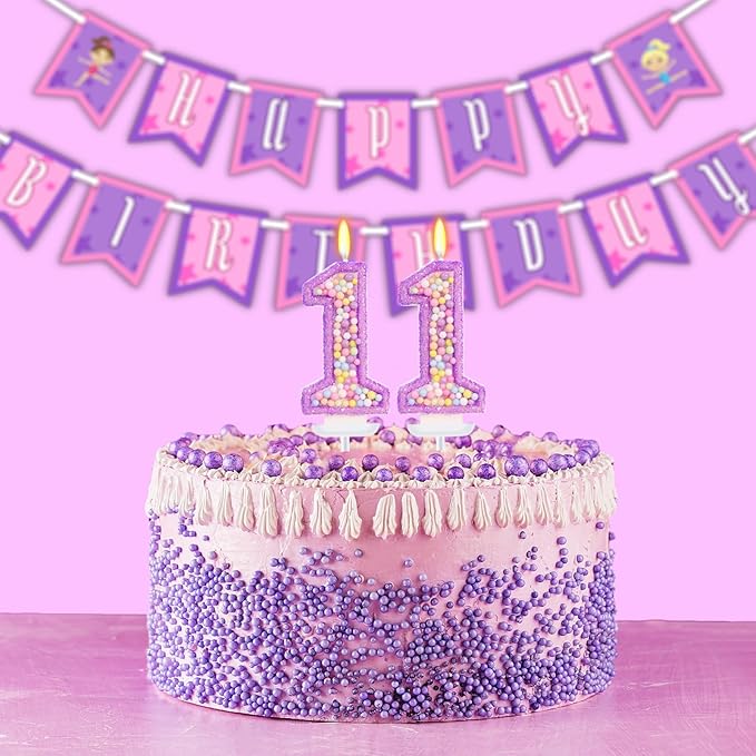 Purple Birthday Candles - Number 11 Candle, Colorful Macaron Candles, 11 Birthday Decorations for Girls, Purple Cake Decorations, Theme Party Supplies