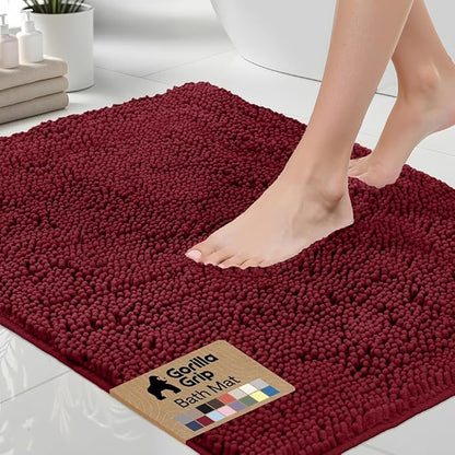GORILLA GRIP Bath Rug Mat 36x24, Soft Absorbent Chenille, Quick Dry Microfiber Mats, Rubber Backing Washable Shower Floor Rugs, Bathmat Runner, US Designed Bathroom Home Decor Accessories Burgundy