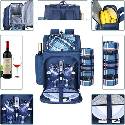 Hap Tim Picnic Basket Backpack for 2 Person with 2 Insulated Cooler Compartment, Wine Holder, Fleece Blanket, Cutlery Set, Gifts Ideals for Wedding, Housewarming, White Elephant, Bridal Showers