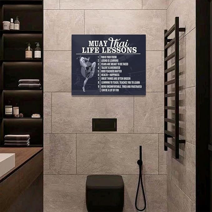 Muay Thai Wall Art Muay Thai Pictures Wall Decor Life Lessons Canvas Prints Boxing Decorations Painting Framed Artwork Office Home Decor For Bathroom Bedroom Dining Living Room 20"x16"