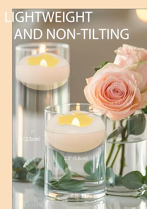 Floating Candles, 12 Packs 2.3 Inch Flameless LED Candle, 160+ Hour Battery Operated Waterproof Tealights for Wedding Centerpieces Marriage Proposals Pool Party Cylinder Vases Spa Christmas New Year
