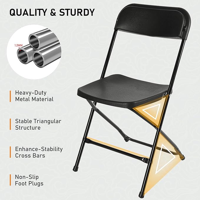 SEALAMB Plastic Folding Chairs 30 Pack, Black Commercial Portable Indoor/Outdoor Chairs for Home Office, Wedding, Events Parties with Steel Frame, 350lbs Capacity (Black-Plastic, 30 Pack)