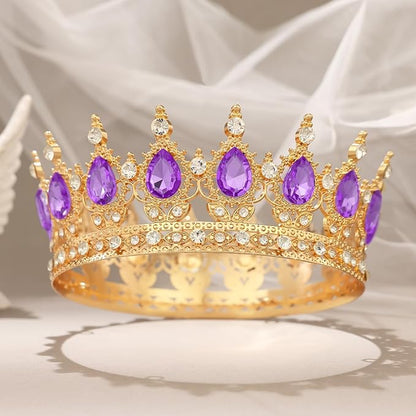 Purple Crown for Women Crystal Tiara and Queen Crown for Girl Wedding Headband for Bride Hair Accessories for Costume Birthday Party Cake Decoration Prom