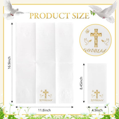 50 Pack Cross Paper Napkins - Baptism Napkins Disposable - Gold Cloth-Like Feel Dinner Paper - Heavy Duty Hand Towels for Religious Party, Confirmation, Christening, First Communion