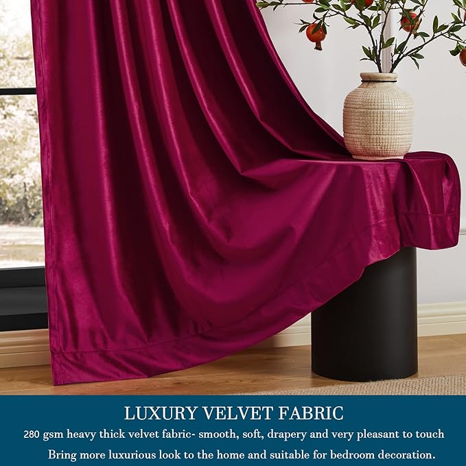 PRIMROSE Red Curtains 84 inch for Living Room Velvet Drapes Blackout Rod Pocket Back Tab Window Treatment Semi Room Darkening Decor Curtains for Bedroom Set of 2 Panels