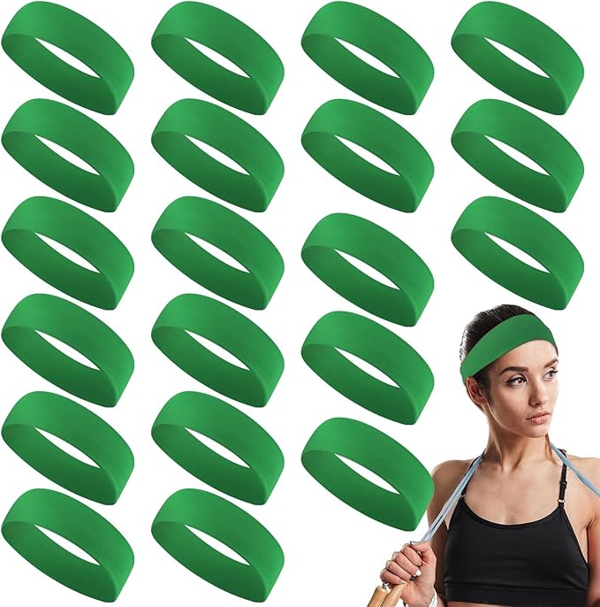 Hotop 20 Pcs Sport Stretchy Headbands for Girls Women Non Slip Soft Fabric Elastic Headband Bulk for Yoga DIY Team Gifts