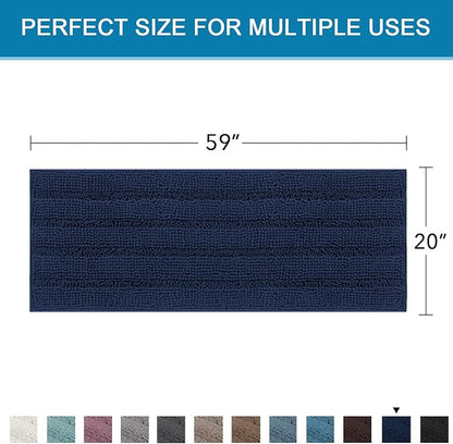 H.VERSAILTEX Bathroom Rugs Bath Mat Runner Rug Non Slip Kitchen Rug Extra Long Bath Rug Runners Oversized 59" x 20" Absorbent Washable Dry Fast Plush Area Rug for Bathroom/Bedroom - Navy