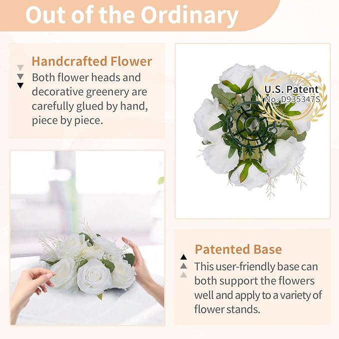 NUPTIO White Flower Centerpieces for Tables: 10 Pcs Artificial Rose Fake Floral Ball Arrangement for Wedding Party Centerpiece Decorations 9.4 Inch Diameter