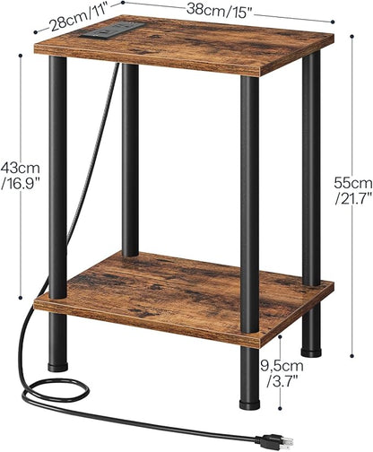 HOOBRO Side Table with Charging Station, Small End Table with USB Port and Outlet, Nightstand with 2-Layer Storage Shelves for Small Spaces, Living Room, Bedroom, Stable Frame, Rustic Brown BF09UBZ01