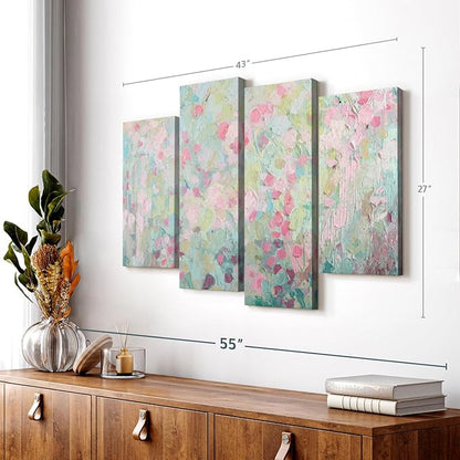 Elephant Stock Dancing Sakura Tree Wall Art - Horizontal Canvas - 4-Piece Living Room Wall Decor - Painting Abstract Canvas Print - Pink and Blue Decor for Wall by Ann Marie Coolick - 43" X 27"