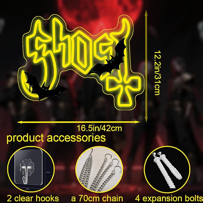 Gothic Band Neon Sign, Yellow LED Wall Light, Mysterious Rock Music Decor, Occult Aesthetic Room Light (12.2"x16.5")