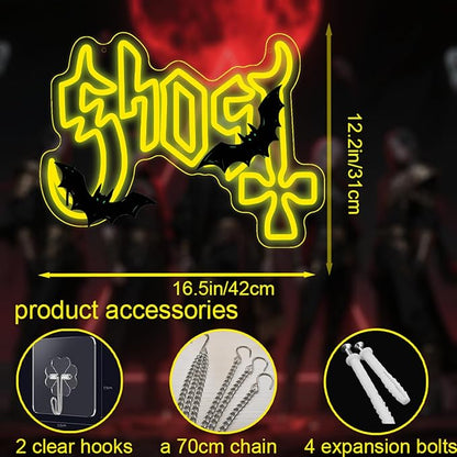 Gothic Band Neon Sign, Yellow LED Wall Light, Mysterious Rock Music Decor, Occult Aesthetic Room Light (12.2"x16.5")
