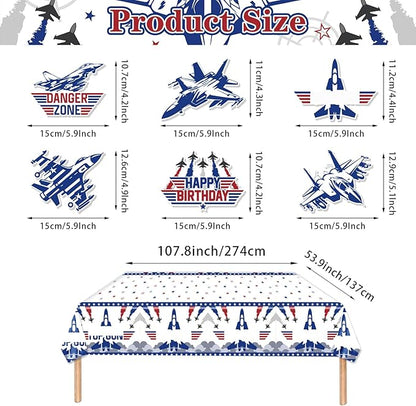 163PCS Air Force Party Fighter Jet Pilot Birthday Party Decorations ,Top Party Supplies Gun Plates and Napkins Military Jet Tableware,Banner, Hanging Swirls, Tablecloth, the Danger Zone Cake Topper