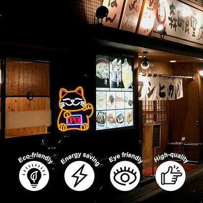 Lucky Cat Neon Sign Open LED Signs for Japanese Room Decor Fortune Cat Neon Light Dimmable Open Neon Signs for Restaurant Ramen Shop Izakaya Sushi Bar Decor Business Openings