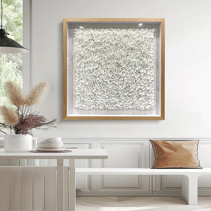 BrightA Minimalist 3D Wall Art Large Wall Art Artwork for Walls White Textured Wall Sculpture with Embossed Patterns Modern Abstract Artwork for Living Room Office Decor 23.6"x23.6"