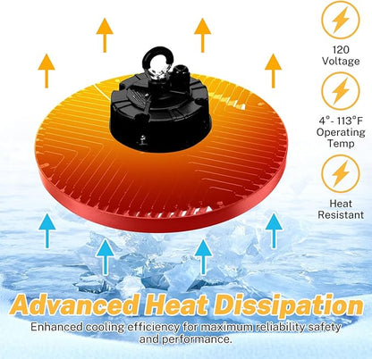 UFO LED High Bay Light Super Bright 200W 5000K with Plug&5ft Cabl high Bay led Shop Lights for Gym Lighting,led Lights for Garage, barn,Warehouse 4PACK