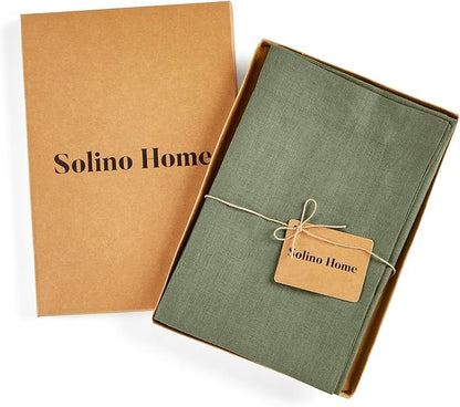 Solino Home Linen Napkins Set of 4-100% Pure Linen Oil Green Dinner Napkins Cloth 20 x 20 Inch for Fall, Autumn, Christmas, New Year - Fete, Handcrafted and Machine Washable