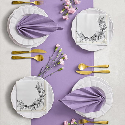 PAW - 50 Pieces Linen-Feel Paper Napkins 16" x 16", Disposable Cloth-Like Napkins Gold, Violet Dinner Napkins for Party, Wedding, Christmas