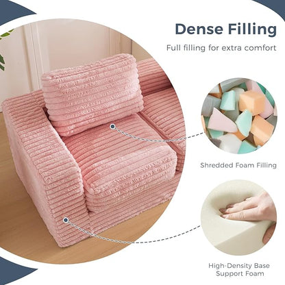 MAXYOYO Bean Bag Chair, Two-seat Bean Bag Sofa with Pillows and Armrests for Adults, Upholstered Loveseat Floor Sofa Couch Fluffy Chair Bean Bag Couch for Bedroom Living Room, Pink