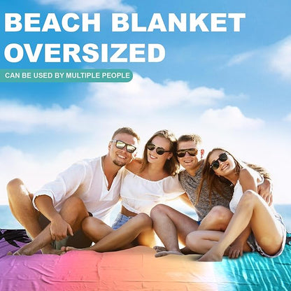 Beach Blanket Waterproof Sandrproof Large Beach Mat 79" X 83" for 2-4 Adults Quick Drying Outdoor Picnic Mat 4 Stakes & 4 Corner Pockets for Travel Picnic Camping Hiking （Gradient Sky&Sea）
