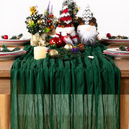 Emerald Green Cheesecloth Table Runner 4 Pack Christmas Green Table Runners Boho Gauze 120 Inches Cheese Cloth Table Decor for Xmas Holiday Season Parties Wedding Bridal Baby Shower Tea Party