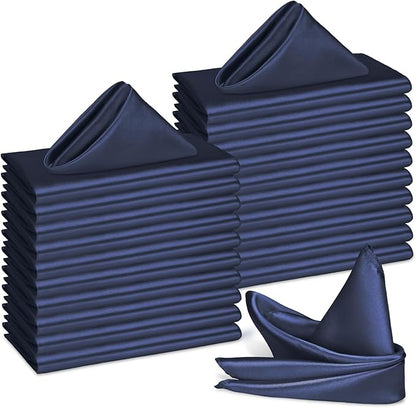 Bailarina 80 Pack Navy Blue Satin Napkins,17x17 Inches Wedding Napkins Square Soft Silky Table Napkins Bulk Decorative Elegant Cloth Napkin for Party Decoration, Banquet,Wedding,Graduation