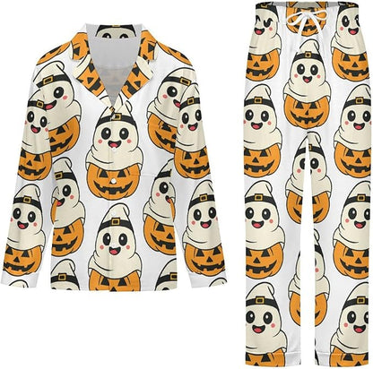Lemons Leaves Ceramic Style Womens Pajama Set Long Sleeve Pajamas Top And Pants Soft Loungewear Pjs Sets