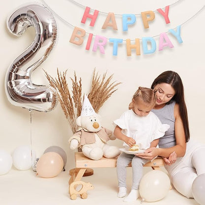 Felt Happy Birthday Garland Rainbow Banner Reusable Happy Birthday Sign Party Supply for Party Decor (Macaron Color,Normal)