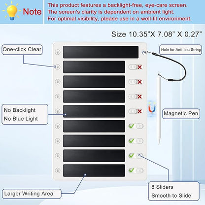 Upgrade 1Pack LCD Writing Tablet Magnetic Chore Chart, to Do List ADHD Tool, 10.3"X7.1" One-Click Clear Digital Rewritable Board for Fridge with 8 Sliders