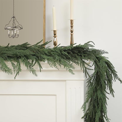 Jutom 1 PCS 6 ft Realistic Christmas Garland - Artificial Mix Norfolk Cypress Pine Needles Faux Green Garland Decorations for Table Mantel Winter Holiday, Indoor & Outdoor Decor