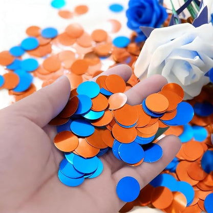 Orange and Blue Circular Foil Confetti Decorations: Party Table Metallic Confetti for Balloon Filling, Wedding, Graduation Party Decorations, 100g per Pack