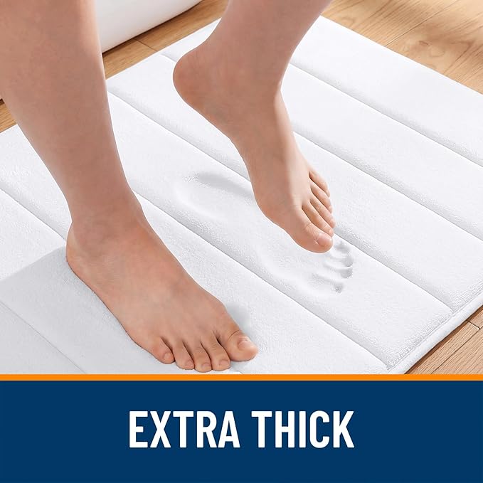 OLANLY Memory Foam Long Bathroom Rugs Runner 47x24, Super Soft Absorbent Bath Mat, Quick Dry, Machine Washable Shower Floor Rugs, Bathmat Carpet, Bathroom Home Decor Accessories, White