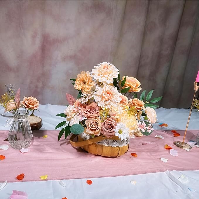 Artificial Flowers Combo Box Set 35pcs Silk Champagne Fake Rose, Peonies with Stem for DIY Wedding Cake Arch Bouquets Baby Bridal Shower Centerpieces Party Wall Home Decorations