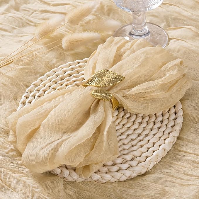 Socomi Champagne Sand Cheesecloth Napkins Fall Thanksgiving Cheese Cloths Gauze Set of 10 Boho Washable Dinner Table Napkins for Wedding Party Baby Shower Birthday Party Decor