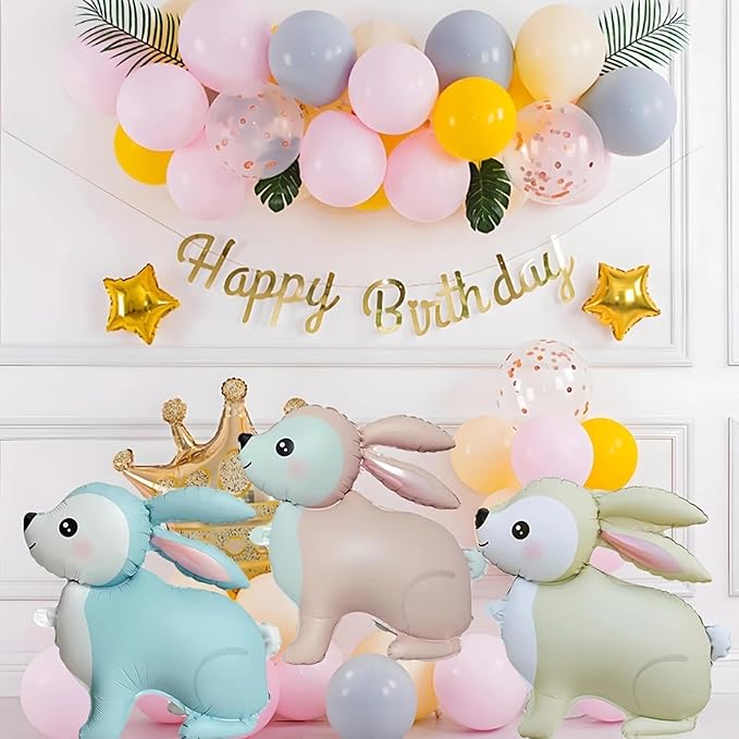 Cute Cartoon Bunny Standing Balloon,23in Cream White Rabbit Balloons Decorations for Animals Theme Birthday Party, Baby Shower, Gender Reveal,Easter Balloons,Set of 2